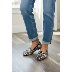 DOOBALLO Moon Walk Loafers Womens White Black Leopard Print Patent Trim Size 8